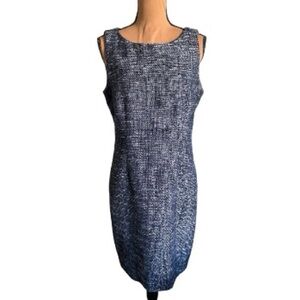 Calvin Klein: Tweed Inspired Navy & White Midi Dress